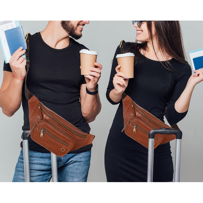 Чоловіча поясна/животна сумка Marc Peter® Varadero з натуральної шкіри Наппа | Сумка на пояс/через плече | Vintage коричневий