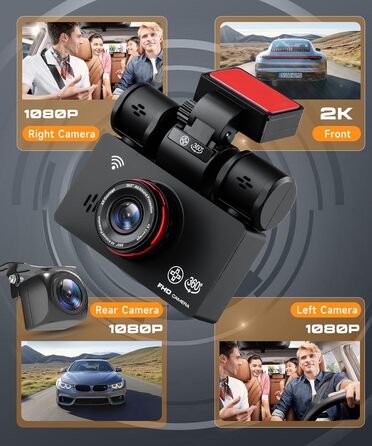 Автомобільний відеореєстратор 360° 4K/FHD 1080P (4 канали: передній, задній, лівий, правий) з ІК-нічним баченням, G-сенсором, моніторингом паркування 24г та карткою пам'яті 64 ГБ, екран 3 дюйми