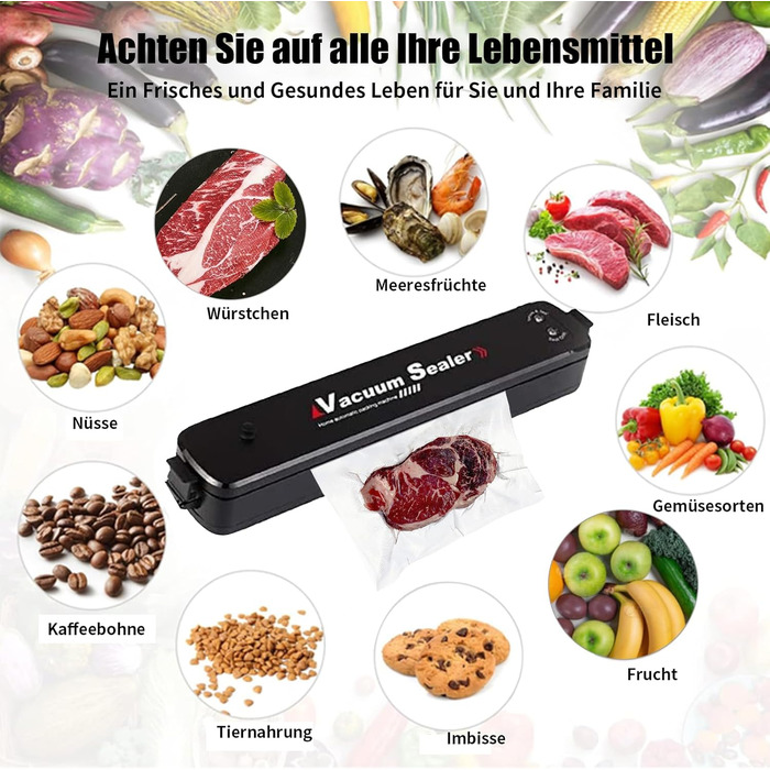 Вакуумний пакувальник Idudu: для продуктів, м'яса, овочів та фруктів. 8 шт. пакетів 25x17 см.