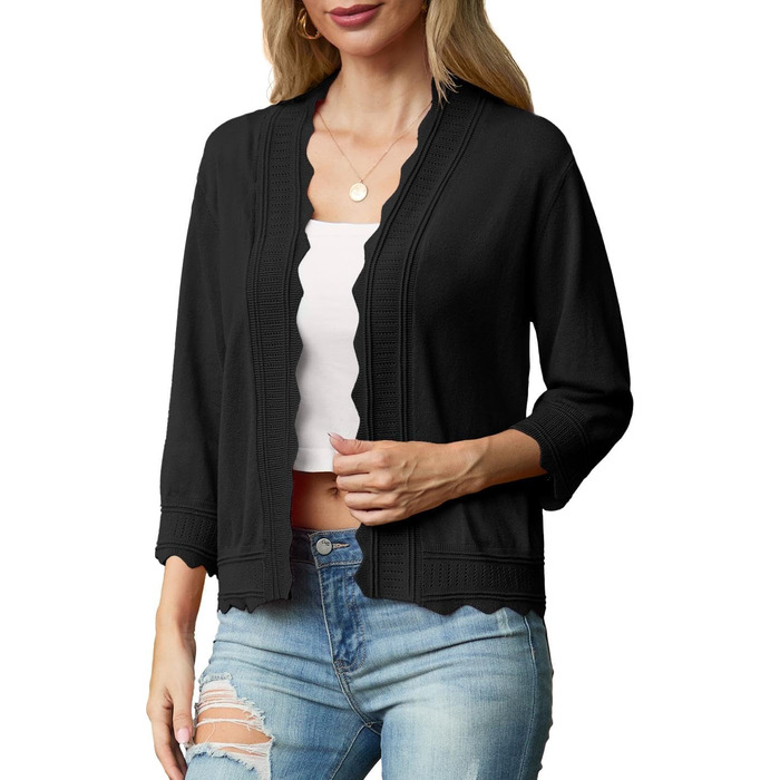 Жакет-кардиган жіночий Grecerelle, легкий, з рюшами, для вечірнього образу, чорний