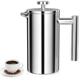French Press Uootach 350 мл: кавоварка з нержавіючої сталі з потрійним фільтром для дому, подорожей та кемпінгу (срібна)