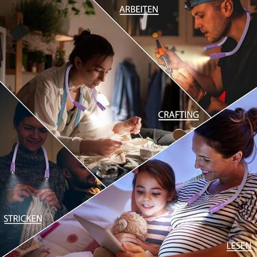 Ліхтар на шию LUXJET LED для читання, в'язання, ремонту: акумуляторний, 3 кольори, регульована яскравість (світло-ліловий)