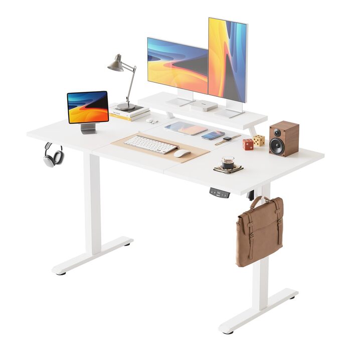 Електричний регульований стіл Agilestic 140x60 см з моніторним кріпленням, 2 пам'яті, 3-секційна стільниця, для дому та офісу, білий
