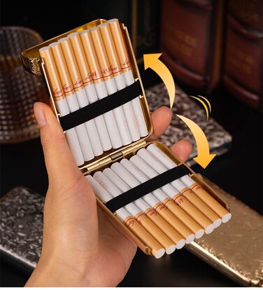 Металеве тютюноприкурювач, преміум-якість, гравіювання, елегантні мотиви, міцний та довговічний, для 16 сигарет – унісекс, чоловічий/жіночий, золотистий