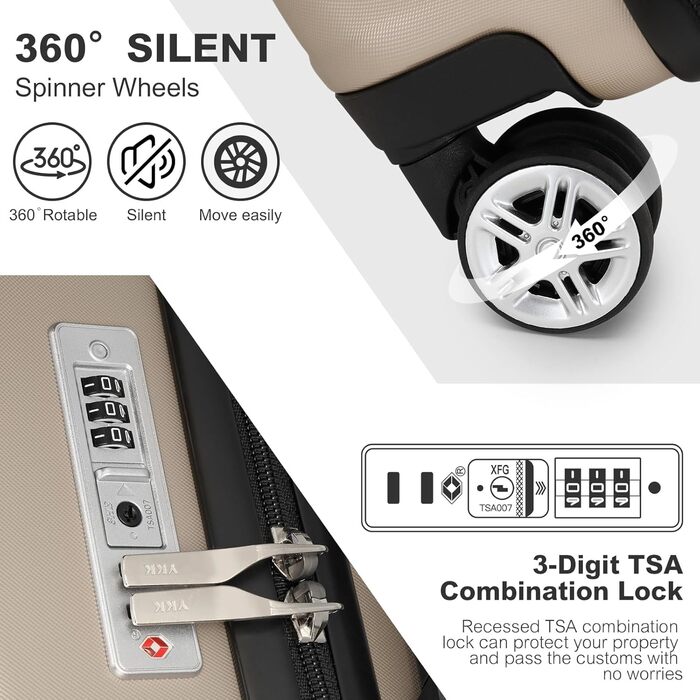 Набір валіз KONO 3 в 1: M, L, XL, розширюваний, з TSA-замком, з ABS+PC, золотий