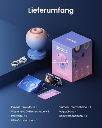 POCOCO Starry Sky Projector, Galaxy Star Projector, Home Planetarium for Kids and Adults; for Bedrooms, Interiors; as Decoration, Sleep Aid, and Relaxation - with 2 Discs