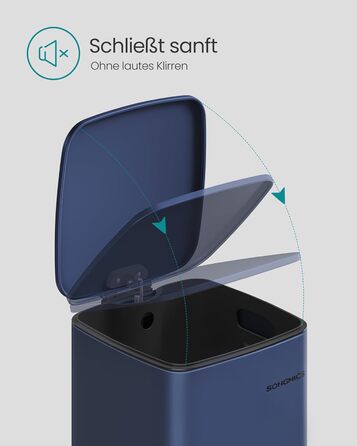 Відро для сміття SONGMICS з педаллю, 30 л, сталеве, з внутрішнім відром, Soft-close, LTB592E01 (темно-синій)