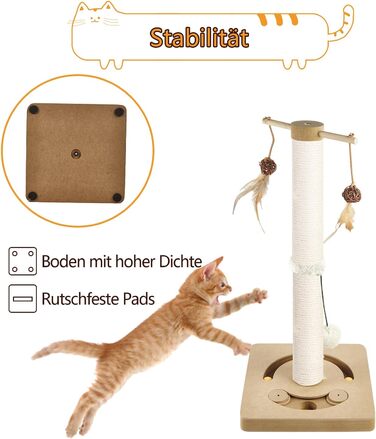 Котяча кігтеточка AUSCAT з іграшками, 63 см, бежева. Кігтеточка-стовп з натурального сизалю в сучасному дизайні
