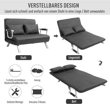 HOMCOM Convertible Sofa Bed with Adjustable Backrest, Throw Pillows, and Sleep Function