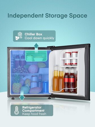 Міні-холодильник FOHERE 46L з відділенням для льоду | Компактний холодильник | Регулювання температури, енергозбереження, тиха робота | Холодильник для напоїв, ідеальний для офісу, кемпінгу та геймінгу | Змінний бік відкривання дверцят | Чорний