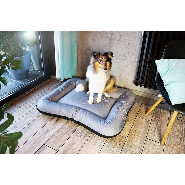 Ліжко для собак середніх порід 4L Textil KLEO, 90x70 см, водонепроникне, з блискавкою, темно-зелене/сіре