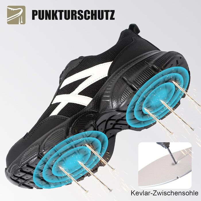 Чоловічі та жіночі робочі черевики безпеки з металевим носком, неслизькі, чорні, розмір 43 EU