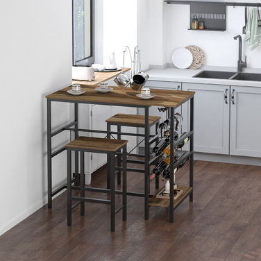 HOMCOM Bar Table Set with 2 Bar Stools, 3-Piece Kitchen Counter Table Set with Small Footprint, Steel, 108x60x95 cm in Natural and Black