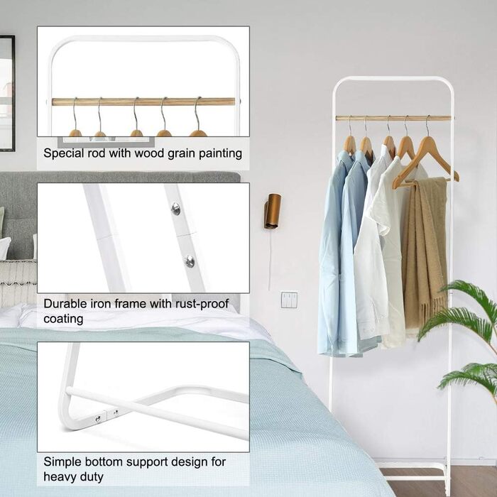 Stable Clothes Rack Coat Stand Slim Coat Rack Metal Coat Rack for Bedroom L16xB16x55 Inches, White…