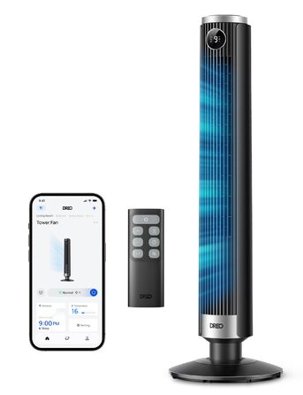 Вентилятор вежовий DREO Smart 102-114 см для спальні, з регулюванням висоти, 9 швидкостей, 4 режими, 90° осциляція, тихий (20 дБ), таймер 12 год, чорний