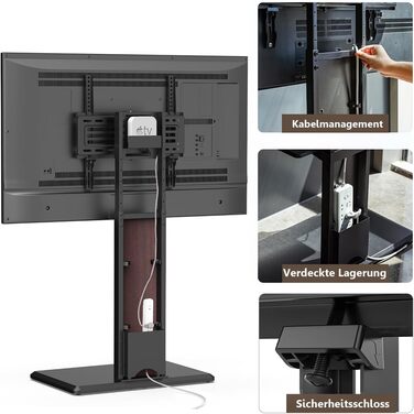 FITUEYES Adjustable TV Stand with Wood Shelf - Swivel & Height Adjustable TV Floor Stand for 32-65 inch TVs (VESA 400x400, Up to 40kg)