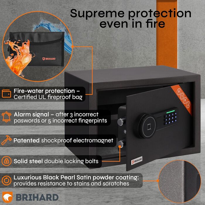 Сейф для дому Business XL Safe Tresor 50x35x36 см з біометричним датчиком, вогнестійкий, 60л для документів A4