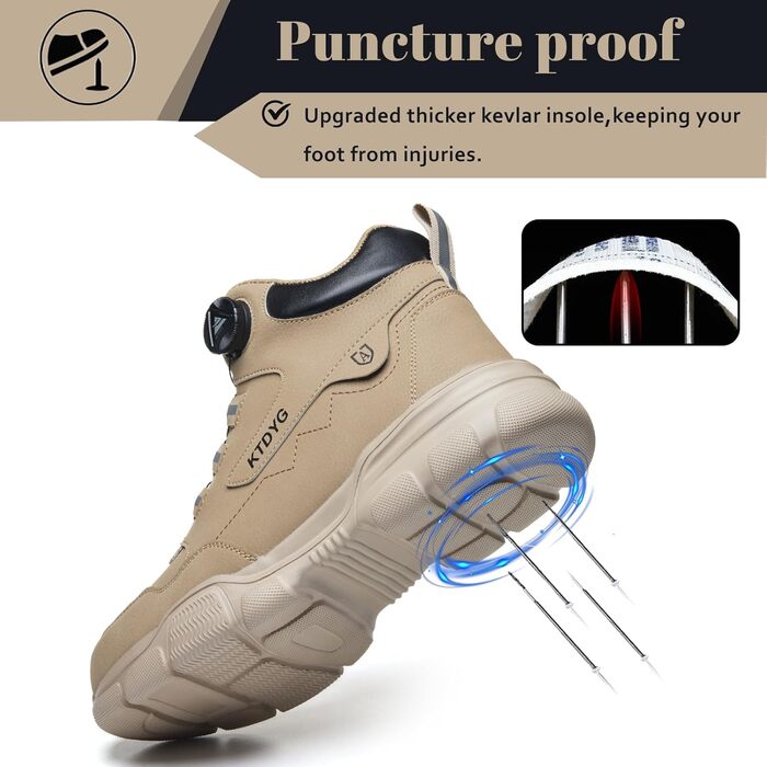 Черевики безпеки чоловічі/жіночі водонепроникні, легкі, спортивні, з металевим носком, антиковзаючі, з поворотним затвором (38 EU, Хакі)