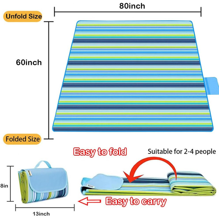 Водонепроникний плед для пікніка 203x145 см - великий, складний, для сім'ї та подорожей