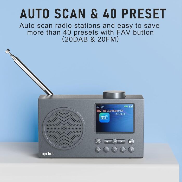 Портативне DAB/DAB+ радіо з цифровим радіо UKW, FM, Bluetooth 5.0, подвійний будильник, 40 попередніх станцій, 2.4' кольоровий дисплей (колір хакі)