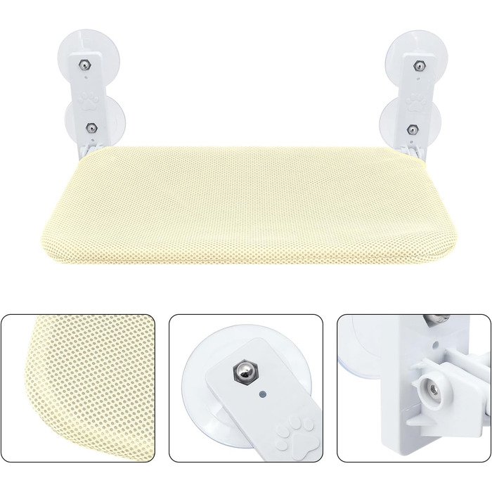 Крісло-гойдалка для котів на вікно, розкладне, з 4 присосками, міцним каркасом, дихаючим мережем (Бежевий, 45 x 30 см)