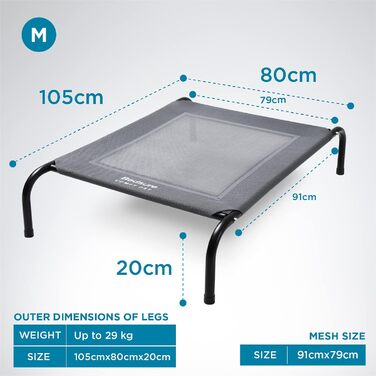 Підвищене ліжко для собак BEDSURE Outdoor, середнє, 105x80 см, сіре, для вулиці та дому, для кемпінгу