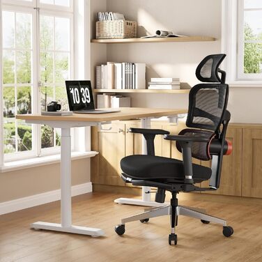 Офісне крісло Newtral NT002 з підніжкою: ергономічне, регульована спинка, підлокітники, чорне. Макс. вага 150 кг