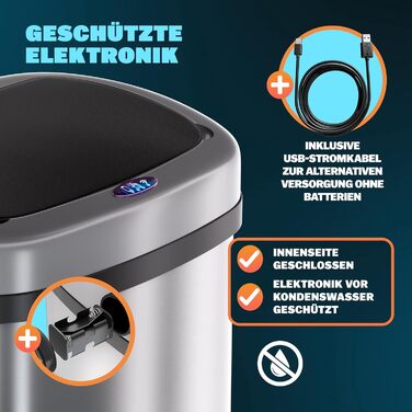 Monzana Sensor Trash Can - 58L Automatic Kitchen Waste Bin with Motion Sensor, Soft-Close Lid, Waterproof, Smart USB Rechargeable - Silver