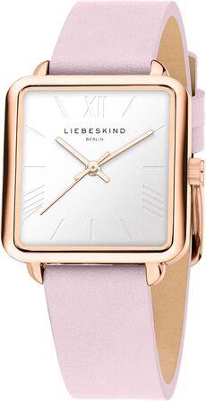 Жіночий годинник Liebeskind Berlin – Квадратний годинник 28x28 мм, водостійкий 3 ATM, ремінець з нержавіючої сталі, шкіри або сітки – Сучасний та універсальний (Рожеве золото / Шкіра Рожева)