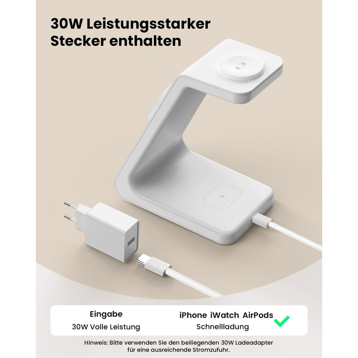 GEEKERA 3-в-1 зарядний пристрій Qi2 з MagSafe, 15W індукційна станція для iPhone 17/16/15/14/13/12, Apple Watch 11-2 та AirPods, білий/сірий