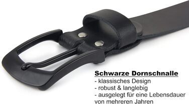 Чоловічий шкіряний ремінь, Made in Germany, 4 см, чорна пряжка, 125 см (140 см загальна довжина)