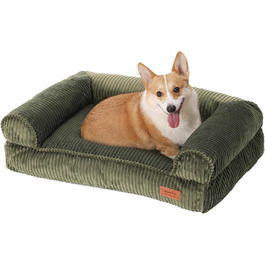 FUKUMARU Dog Bed for Large Dogs, Fluffy & Dog Sofa with Waterproof TPU Layer, Cord Fabric, Washable and Non-Slip, Removable Zipper Cover, 93 x 63 x 22 cm, Green