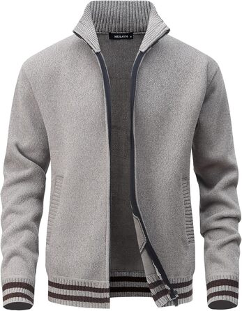 Чоловічий светр з кишенями та коміром-стійкою, флісовий підкладка, кардиган, повсякденний зимовий светр, теплий верхній одяг, куртка, великий розмір (Хакі, XXL)