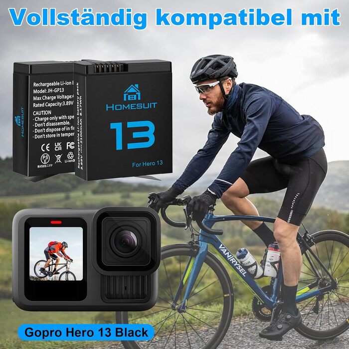 Набір акумуляторів Homesuit Hero 13 з LED зарядним пристроєм (2шт) для GoPro Hero 13 Black Enduro. Акумулятори 2300mAh, USB Type-C PD3.0, швидка зарядка.