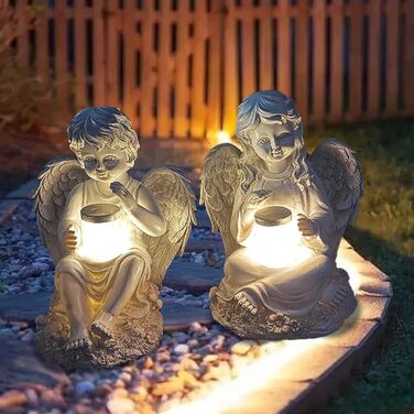 Tuzsocr Angel Garden Figurines Solar Stake Lights for Outdoors, Weatherproof Grave Decorations for Cemetery Outdoor Garden Decor