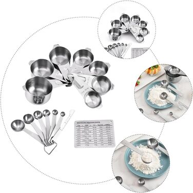 Stainless Steel Measuring Cup and Spoon Set with 7 Cups and 7 Spoons for Cooking and Baking