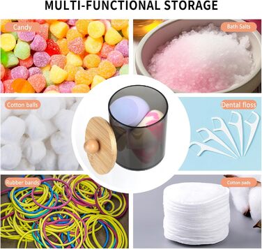 Набір контейнерів для ватних паличок та дисків, 3 шт, чорний, для косметики та ванної кімнати