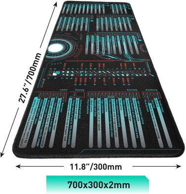 Клавіатурна килимок для миші XL 700x300 мм з підсвіткою та комбінаціями клавіш Windows, Office, Excel, Photoshop | Геймерський килимок на стіл для ПК, з антиковзким покриттям