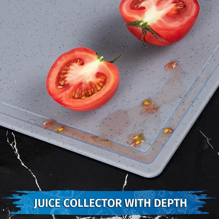 Набір обробних дощок 3 шт. з імітацією граніту, антиковзкі наклейки, канавка для соку, BPA-Free, з ручкою. Пластикові обробні дошки, антибактеріальні, кухонні аксесуари, гаджети, помічники (сірий, 3 шт.)