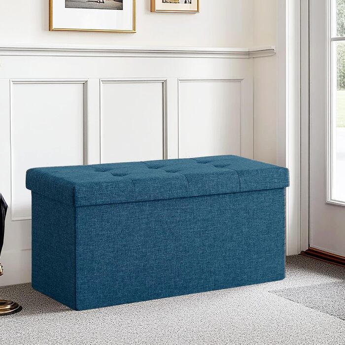Zedelmaier Bench with Storage Space, Upholstered Bench, Seat Stool, Storage Chest, Load Capacity up to 300 kg, 76 x 38 x 38 cm (Linen - ) (Navy Blue, 38W x 76D x 38H cm)