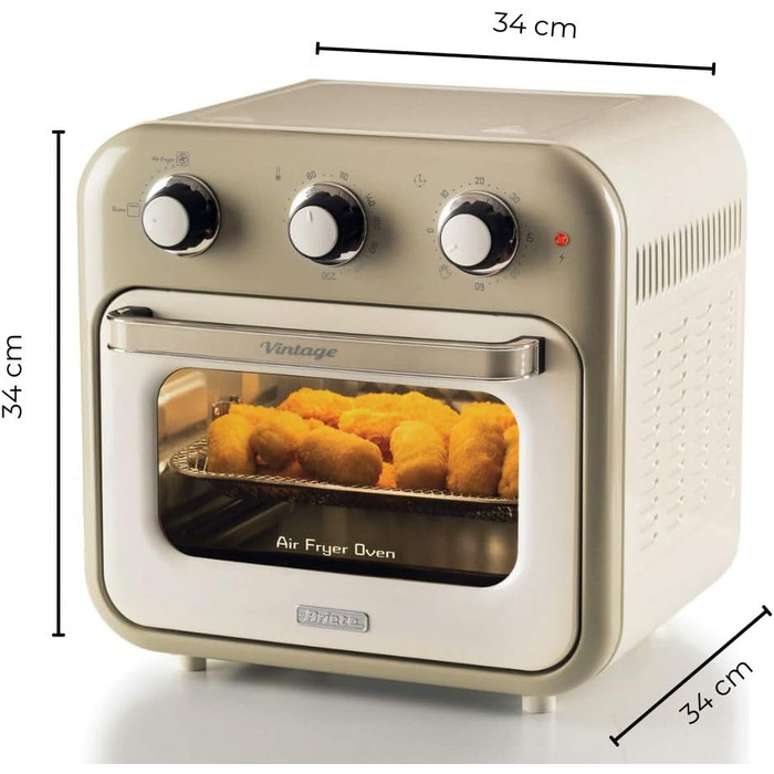 Аерофритюрниця та духовка Ariete 4632 Vintage 2в1, 1400 Вт, 16 л, таймер 60 хв, подвійне скло, аксесуари, бежева