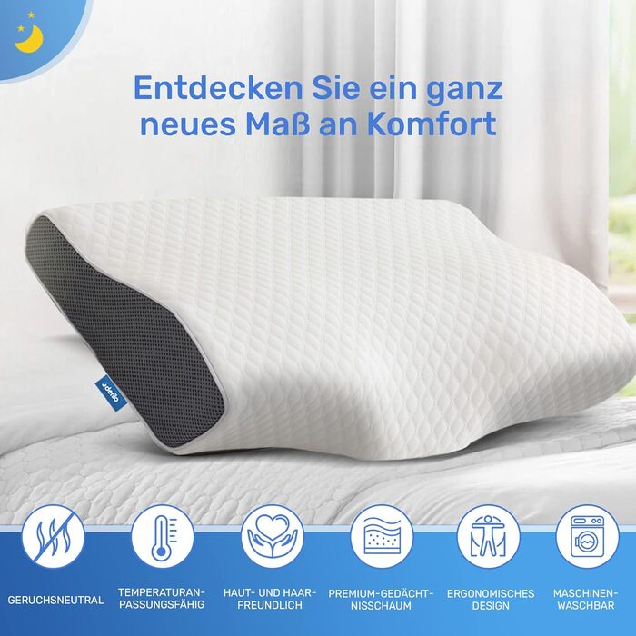Ортопедична подушка Derila для шиї та голови, Memory Foam, оригінальна. Ергономічна подушка для сну на боці, спині та животі (Queen, 1 шт.)