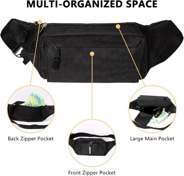 Гірчатка на пояс для жінок та чоловіків, водонепроникна сумка на стегно з багатьма кишенями для спорту, подорожей, бігу, походів, велоспорту, чорна
