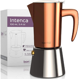 bonVIVO Espresso Maker Induction Compatible - Stainless Steel Coffee Maker with - Look with Water Kettle & Filter - Moka Pot - Christmas Gifts for the Household (Copper, 2 Cups - 100 ml)