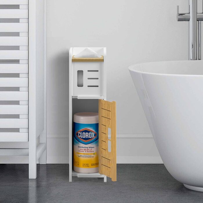 PVC Toilet Paper Holder with Brush - 2-in-1 Bathroom Organizer - White (49cm)