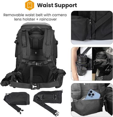 Рюкзак для камери Tarion HX-XL, 2-в-1, чорний, сірий, водонепроникний, з відділенням для ноутбука 15,6 дюймів