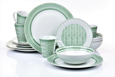 Сервіз столовий на 4 особи, 16 предметів, вінтажний дизайн, сумісний з мийною машиною та мікрохвильовою піччю
