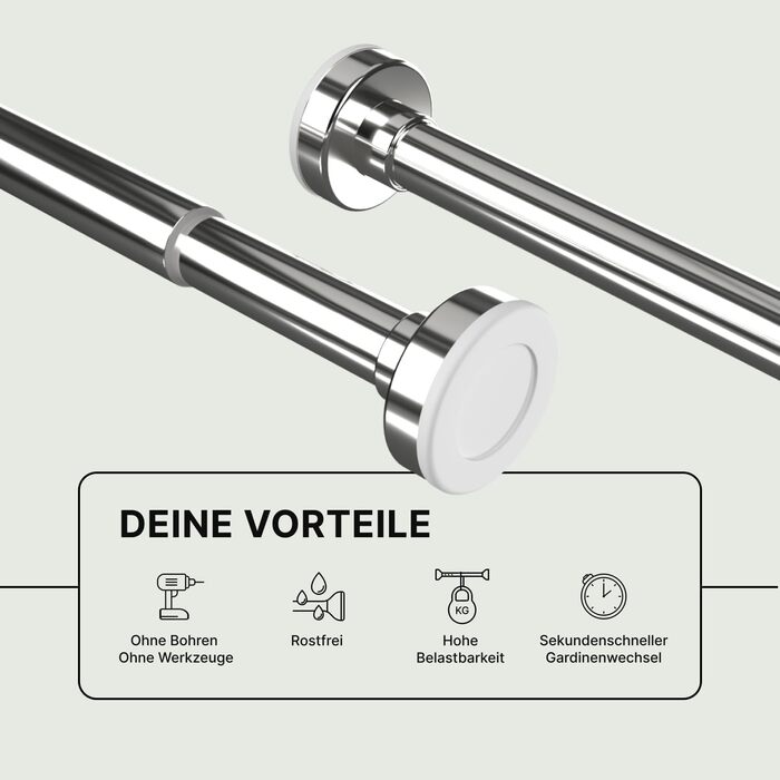 Штанга для душу без свердління 90-160 см, срібна, Ø 25 мм, телескопічна – для ванни, душу та перегородки, 1 шт.