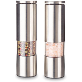 Набір з 2 мельниць для спецій Echtwerk: сіль та перець з нержавіючої сталі, ручні, з керамічним механізмом, для солі, перцю та чилі (срібна серія)