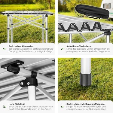 Складний алюмінієвий стіл Tectake для кемпінгу, саду та тераси 70x70x70 см (Модель 401169)